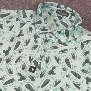 Bad Birdie Polo Shirt Mens Large Golf Performance Stretch All Over Print Cactus